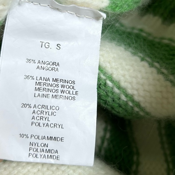 Floor Clothing green white stripe Wool Blend Funnel Neck Sweater Sz S - Picture 11 of 13